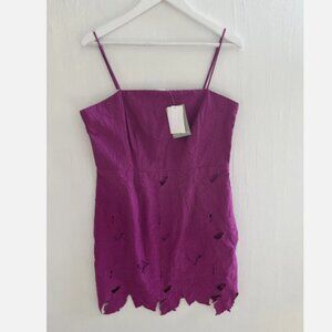 H&M Magenta Embroidered Laser Cut Spaghetti Strap Sheath Dress Size M NWT